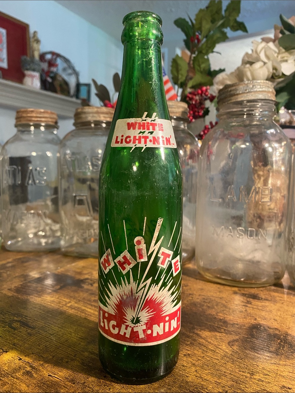 White Light-Nin 1965 Green Vintage Soda Bottle - Refreshes in a flash